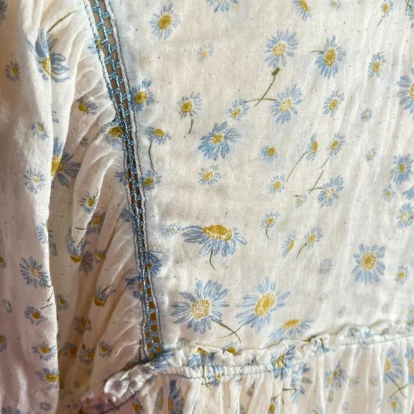 Free People Daisy Floral Peasant Blouse Womens Medium M White Boho Festival - Picture 10 of 16
